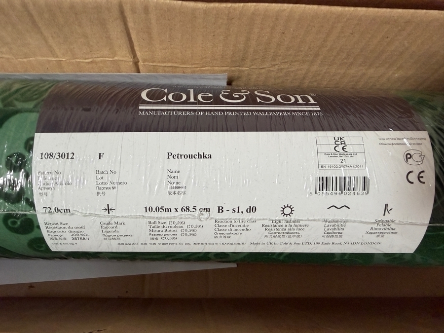 Cole & Son 'Petrouchka' Green and Emerald Flocked Velvet Damask Wallpaper Pattern 108/3012 - Three Brand New Factory Sealed Rolls Retail $1,100 [Photo 3]