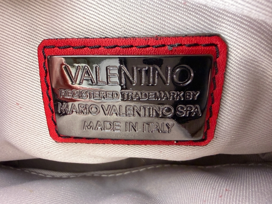 Valentino by Mario Valentino 'Mia' (or 'Nina') Red Calfskin Leather Crossbody Bag with Gunmetal Interwoven Chain Strap, Heart Logo Charm, and Fringe Tassel Accent 8'W X 6'H [Photo 6]