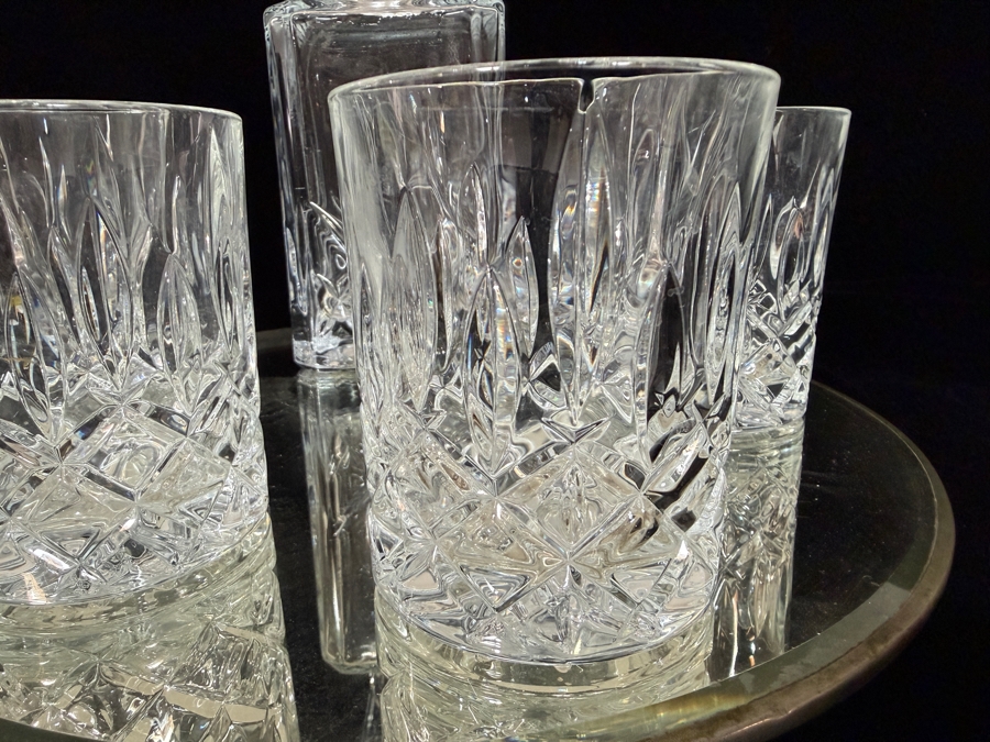 Royal Doulton 'Seasons Series' Crystal 5-Piece Square Spirit Decanter and Double Old-Fashioned Tumbler Set Made in Germany 3.5'H - 9'H [Photo 4]