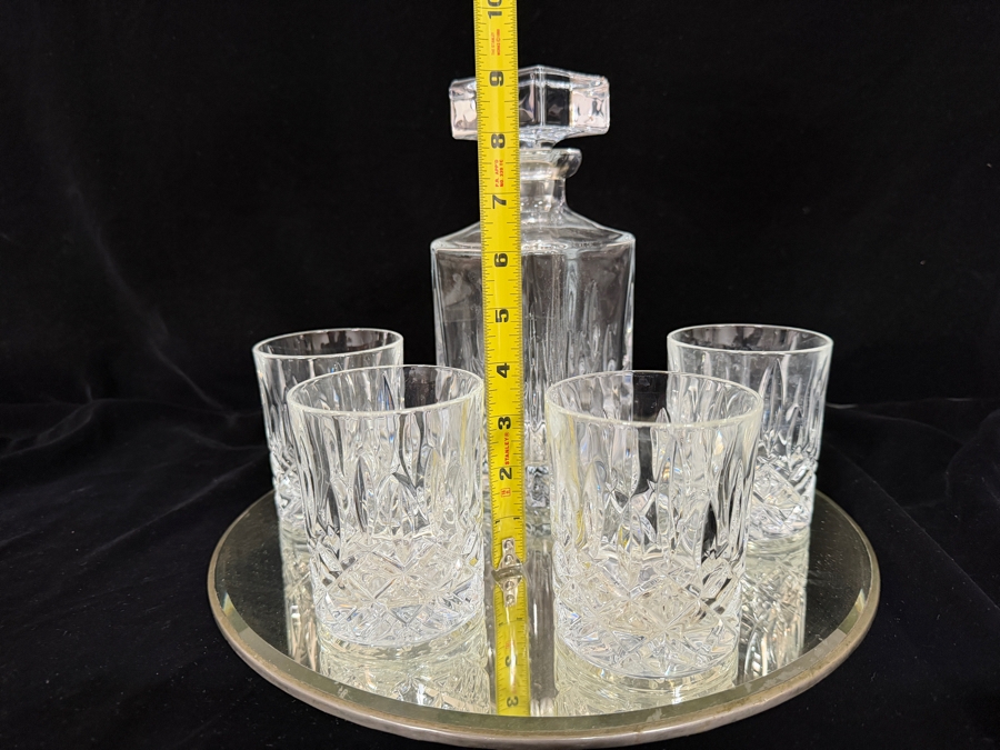 Royal Doulton 'Seasons Series' Crystal 5-Piece Square Spirit Decanter and Double Old-Fashioned Tumbler Set Made in Germany 3.5'H - 9'H [Photo 7]