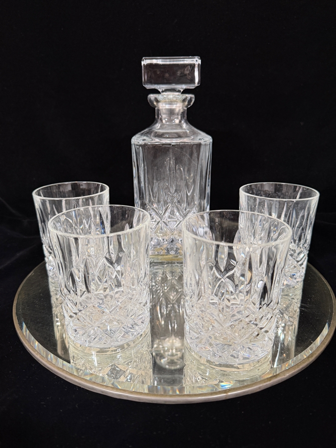 Royal Doulton 'Seasons Series' Crystal 5-Piece Square Spirit Decanter and Double Old-Fashioned Tumbler Set Made in Germany 3.5'H - 9'H [Photo 3]