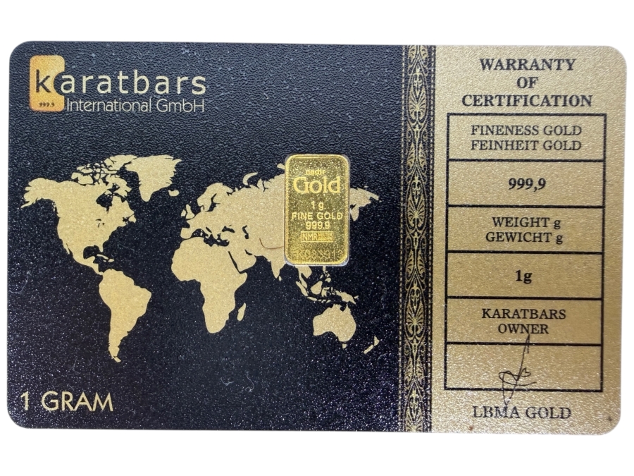 Karatbars International 1 Gram 999.9 Fine Gold Bullion Bar Sealed in Protective Security Assay Card