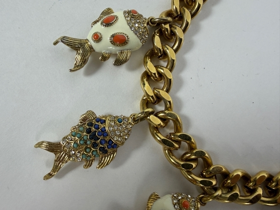 Ann Taylor Vintage 18' Whimsical Pave Crystal and Cabochon Koi Fish Charms Curb Chain Statement Necklace  [Photo 2]