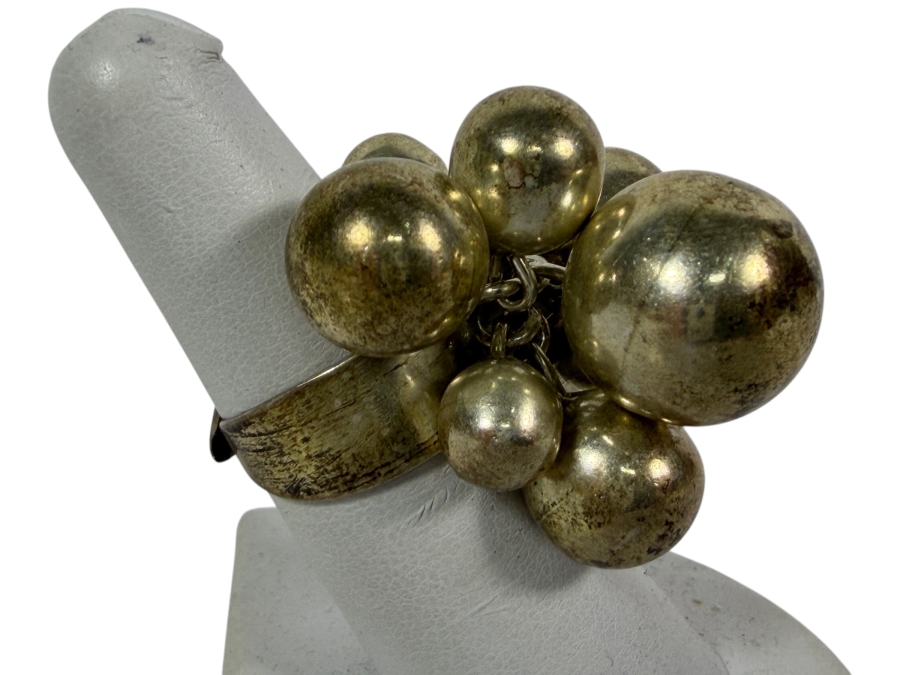 Vintage Mexican Modernist .925 Sterling Silver 'Cha-Cha' Bubble Ball Cluster Statement Cocktail Ring 24.2g Size 7