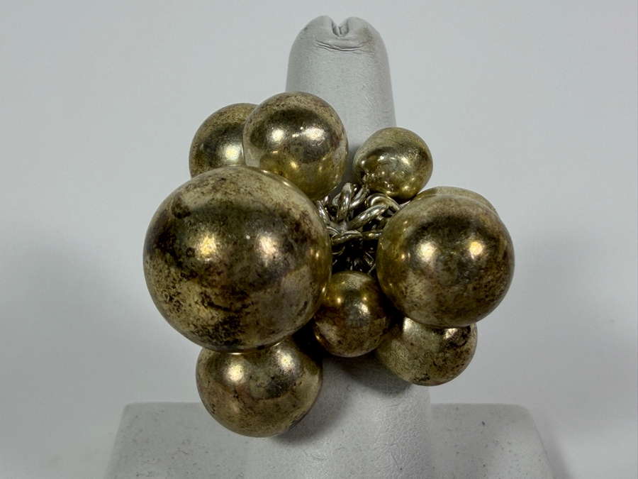 Vintage Mexican Modernist .925 Sterling Silver 'Cha-Cha' Bubble Ball Cluster Statement Cocktail Ring 24.2g Size 7 [Photo 2]