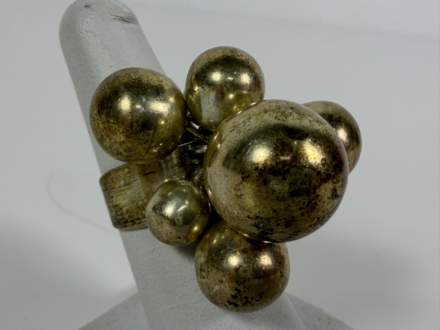 Vintage Mexican Modernist .925 Sterling Silver 'Cha-Cha' Bubble Ball Cluster Statement Cocktail Ring 24.2g Size 7 [Photo 3]