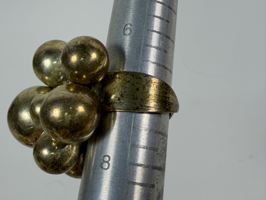 Vintage Mexican Modernist .925 Sterling Silver 'Cha-Cha' Bubble Ball Cluster Statement Cocktail Ring 24.2g Size 7 [Photo 6]