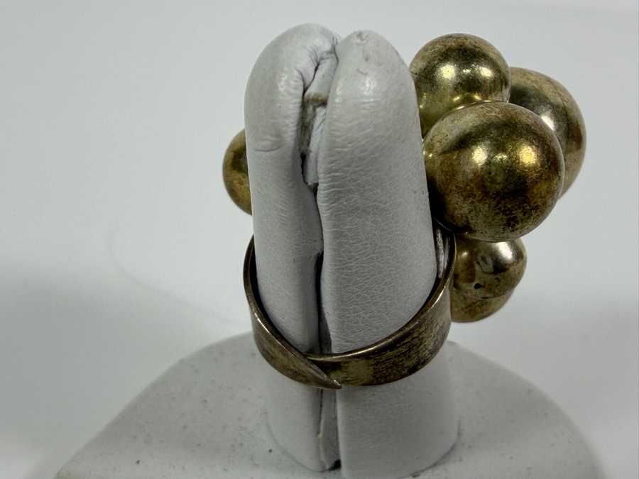 Vintage Mexican Modernist .925 Sterling Silver 'Cha-Cha' Bubble Ball Cluster Statement Cocktail Ring 24.2g Size 7 [Photo 4]