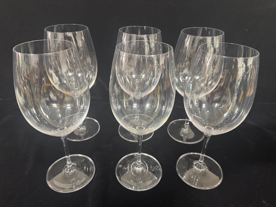 Set of (6) Riedel Vinum Series Premium Varietal-Specific Bordeaux, Cabernet Sauvignon, and Merlot Lead Crystal Red Wine Glasses 9'H [Photo 2]
