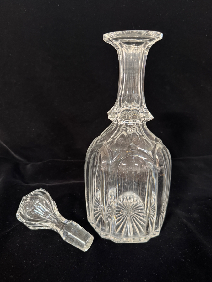 Vintage Crystal 6-Panel Cut-Glass Wine Carafe and Multi-Sided Stemmed Teardrop Stopper 12'H [Photo 5]