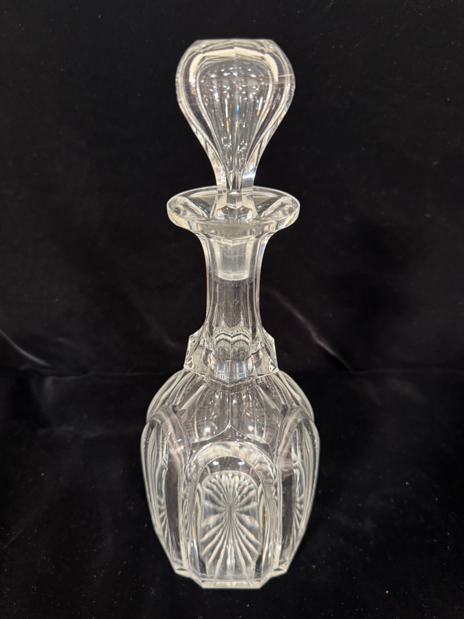 Vintage Crystal 6-Panel Cut-Glass Wine Carafe and Multi-Sided Stemmed Teardrop Stopper 12'H [Photo 2]