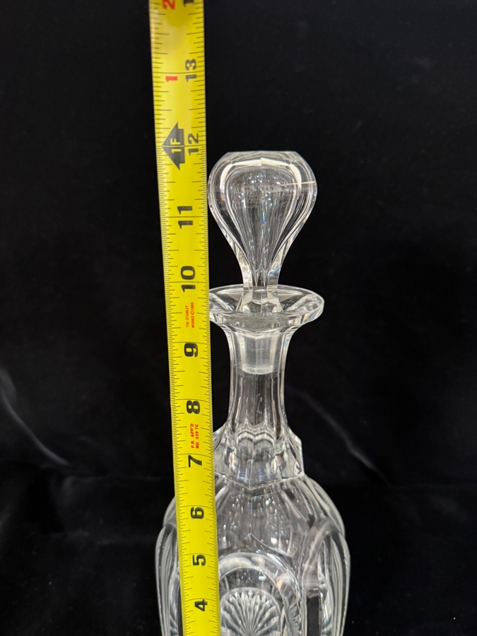 Vintage Crystal 6-Panel Cut-Glass Wine Carafe and Multi-Sided Stemmed Teardrop Stopper 12'H [Photo 3]