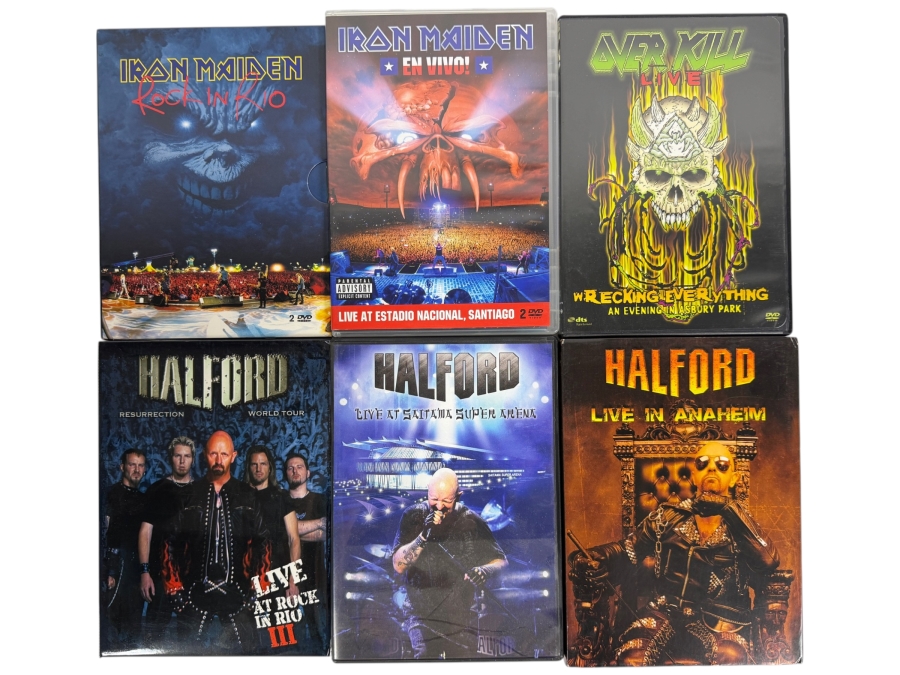 Lot Of 6 Heavy Metal Music Live Concert DVDs And Blu-rays Featuring Iron Maiden Halford And Overkill