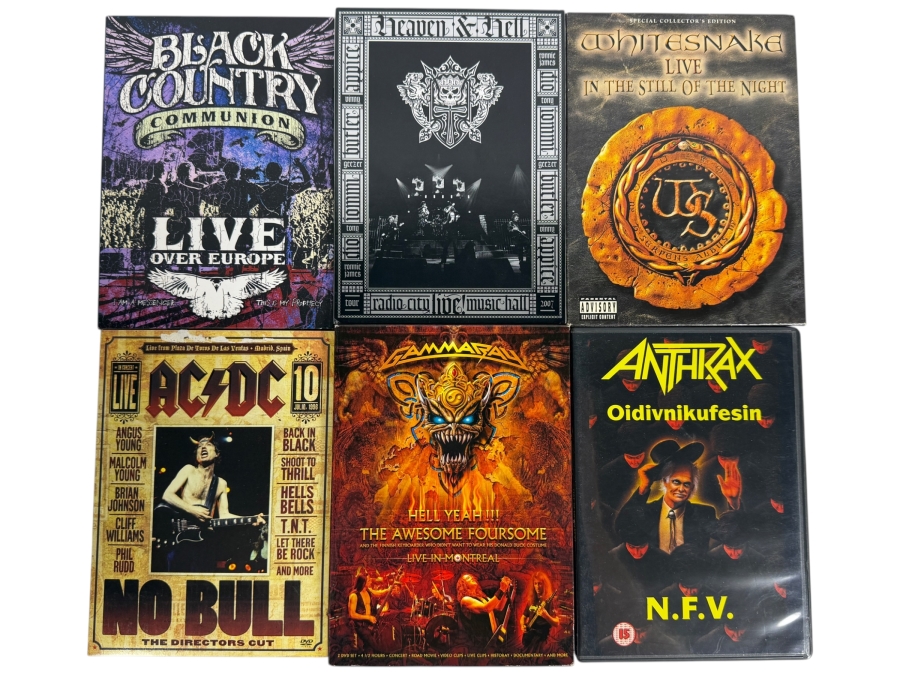 Lot Of 6 Classic Hard Rock Heavy Metal And Thrash Concert DVDs Featuring AC DC Anthrax Heaven And Hell Whitesnake And More