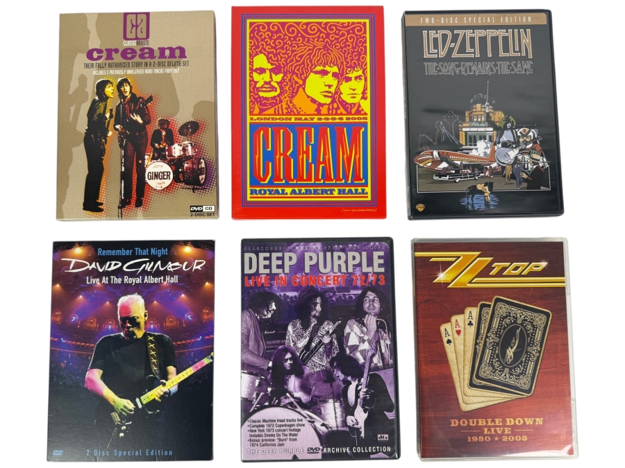 Lot Of 6 Classic Rock Progressive Rock And Blues Concert Box Sets DVDs Featuring Cream Led Zeppelin ZZ Top And David Gilmour