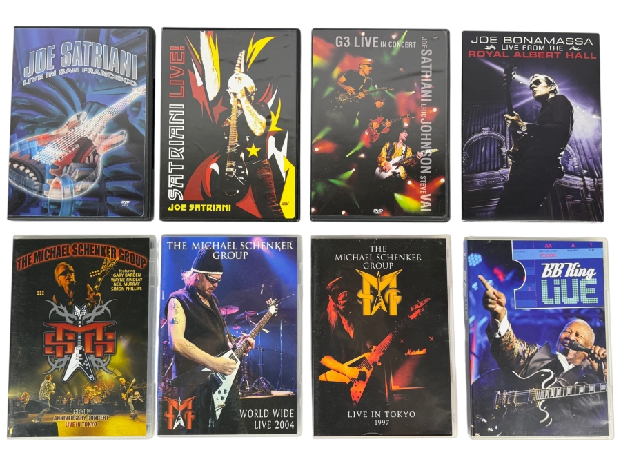 Lot Of 8 Virtuoso Guitar Hard Rock And Blues Concert DVDs Featuring Joe Satriani The Michael Schenker Group G3 Joe Bonamassa And BB King