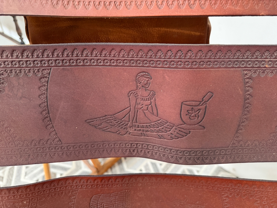 Vintage Costa Rican Wooden and Hand Tooled Leather Folding Rocking Chair, Seat with Toucan Motif [Photo 10]