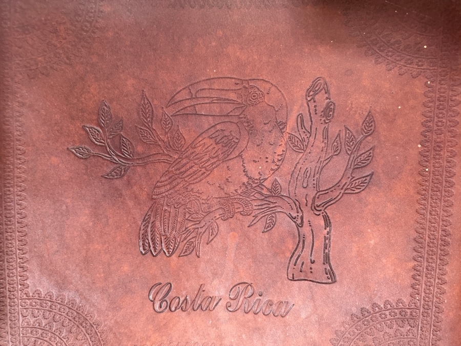 Vintage Costa Rican Wooden and Hand Tooled Leather Folding Rocking Chair, Seat with Toucan Motif [Photo 7]