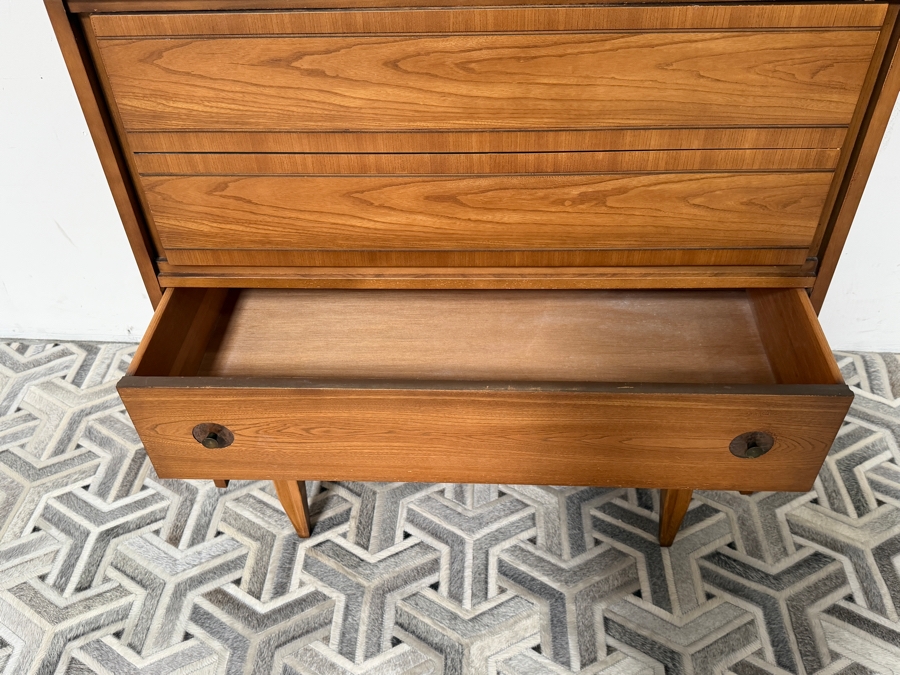 Mainline By Hooker Mid Century Walnut And Brass Four Drawer Highboy Dresser 38'W X 18'D X 42'H [Photo 9]