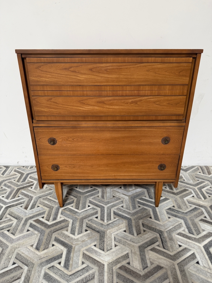 Mainline By Hooker Mid Century Walnut And Brass Four Drawer Highboy Dresser 38'W X 18'D X 42'H [Photo 3]