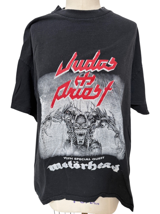 Vintage 1991 Judas Priest 'Operation Rock & Roll' Tour T-shirt with Band’s Iconic 'Painkiller' Cyborg Mascot and Motörhead as a Special Guest XL