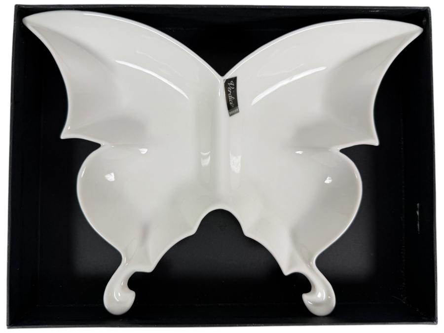 Verdici Design White Ceramic Butterfly Divided Serving Dish Trinket Tray Nibble Bowl 10'W X 8'H