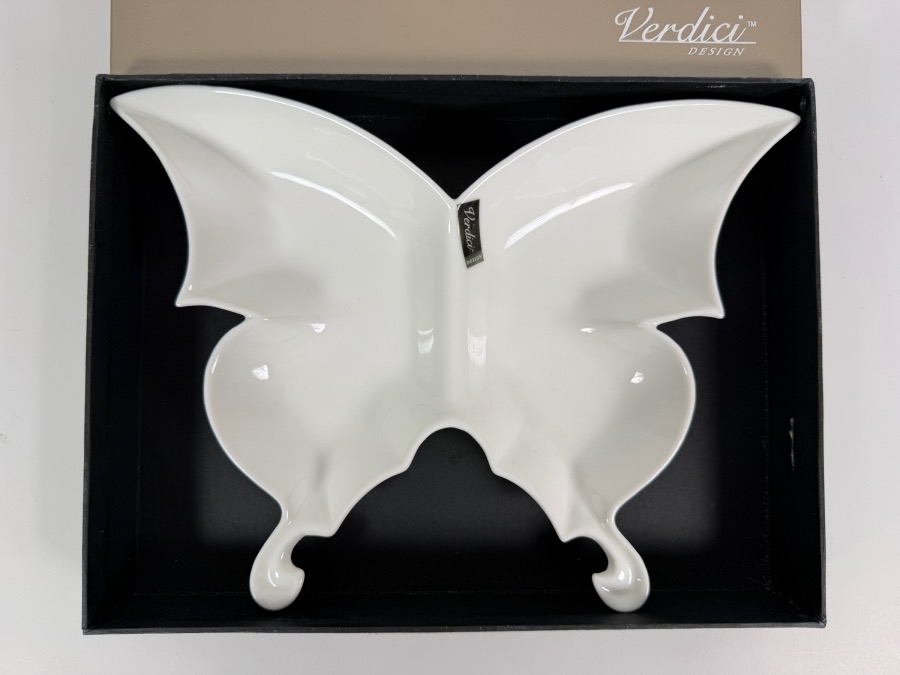Verdici Design White Ceramic Butterfly Divided Serving Dish Trinket Tray Nibble Bowl 10'W X 8'H [Photo 2]