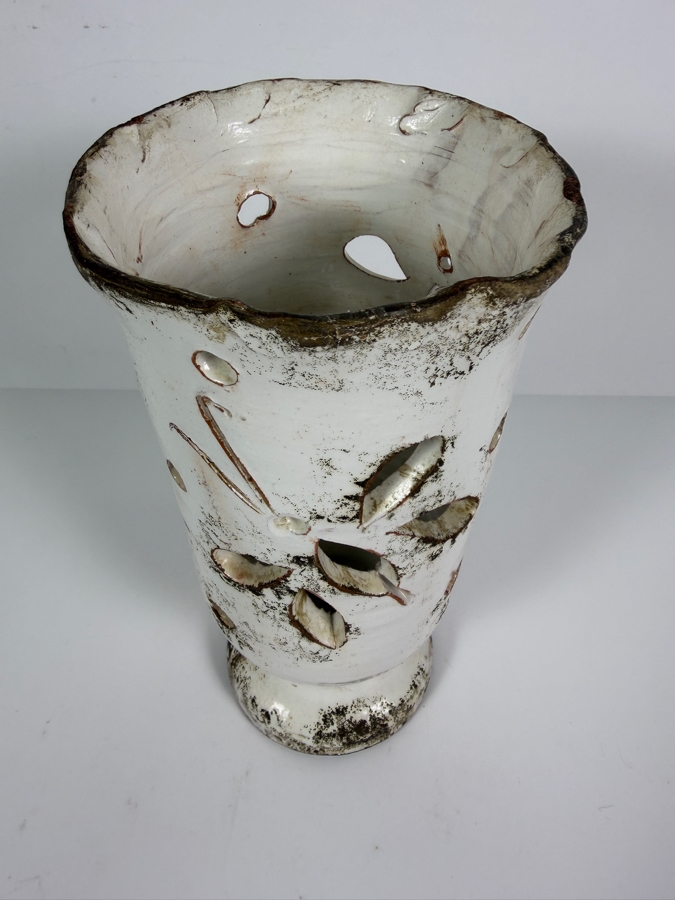 Vintage Rustic Handcrafted Cutout Butterfly White Ceramic Luminary Vase Candle Holder 12'H [Photo 3]