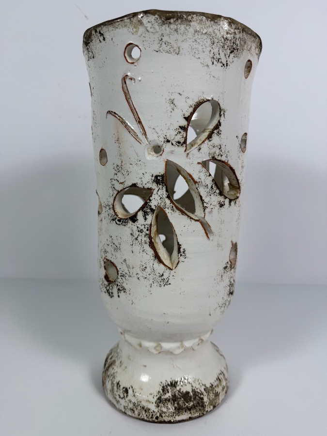 Vintage Rustic Handcrafted Cutout Butterfly White Ceramic Luminary Vase Candle Holder 12'H [Photo 2]