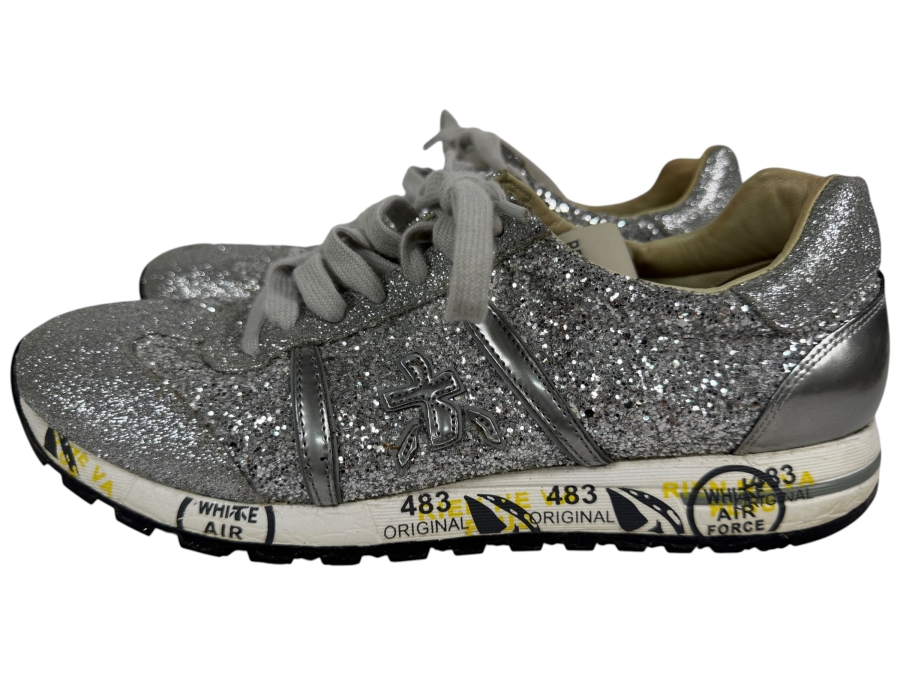  Women's Premiata Conny Silver Glitter Sneakers Size 41