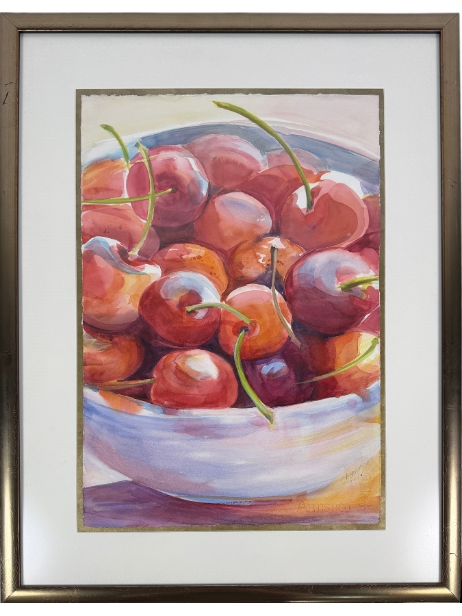 Cherry Sweig Original Watercolor Titled 'Bowl Of Cherries' Dated 2010 15 X 22.5 Framed 22 X 30.5 Retailed $550