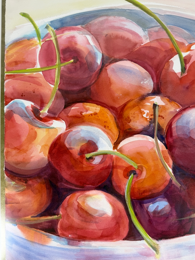 Cherry Sweig Original Watercolor Titled 'Bowl Of Cherries' Dated 2010 15 X 22.5 Framed 22 X 30.5 Retailed $550 [Photo 4]
