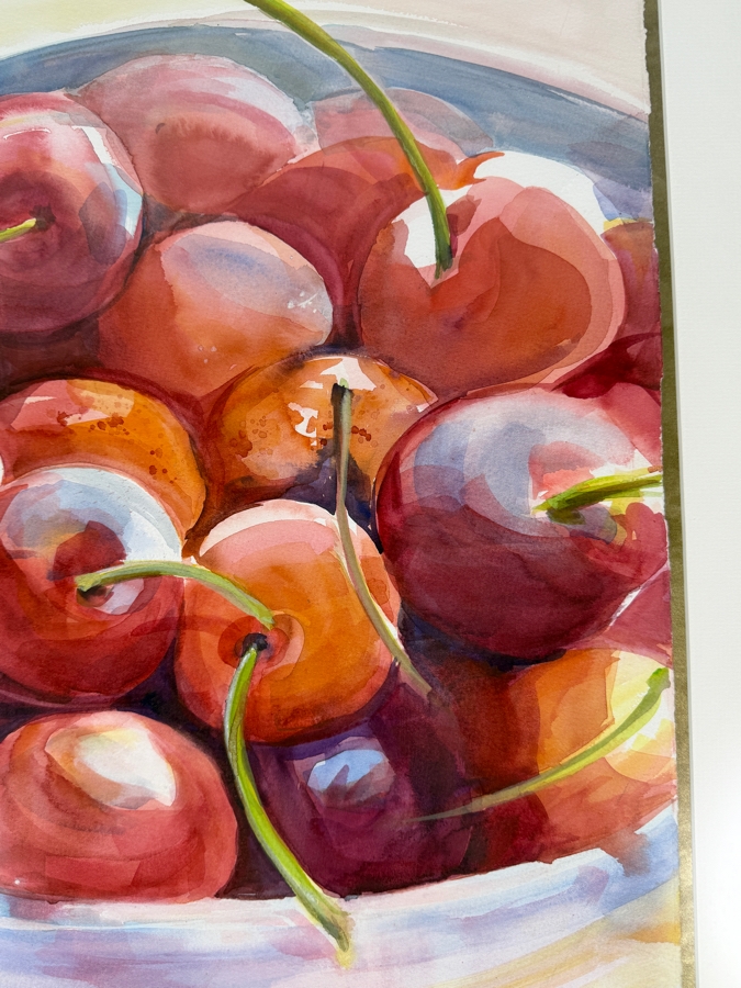 Cherry Sweig Original Watercolor Titled 'Bowl Of Cherries' Dated 2010 15 X 22.5 Framed 22 X 30.5 Retailed $550 [Photo 5]