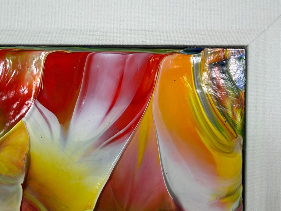 Signed Original Abstract Acrylic Fluid Pour Painting Vibrant Modern Wall Art With Square Frame 8' X 8' Frame: 17' X 17' [Photo 5]