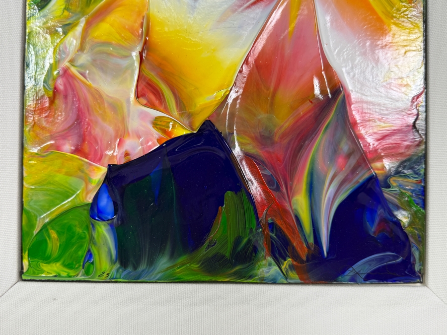 Signed Original Abstract Acrylic Fluid Pour Painting Vibrant Modern Wall Art With Square Frame 8' X 8' Frame: 17' X 17' [Photo 6]