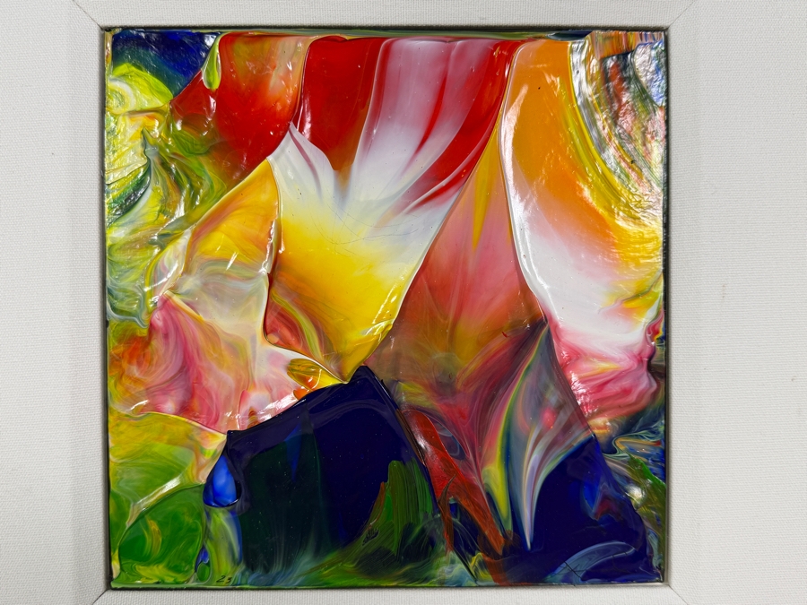 Signed Original Abstract Acrylic Fluid Pour Painting Vibrant Modern Wall Art With Square Frame 8' X 8' Frame: 17' X 17' [Photo 3]