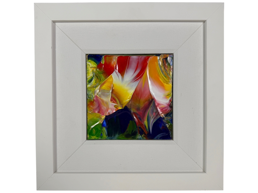 Signed Original Abstract Acrylic Fluid Pour Painting Vibrant Modern Wall Art With Square Frame 8' X 8' Frame: 17' X 17' [Photo 2]