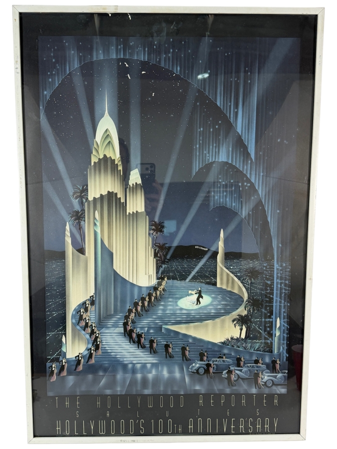 Vintage 1987 Mirage Editions Inc. Robert Hoppe Hollywood Reporter Salutes Hollywood 100th Anniversary Framed Poster 24' X 36'