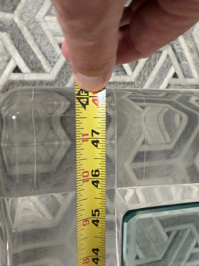 Vintage 1970s Signed Les Prismatiques Thick Slab Clear Lucite Inset Glass Coffee Table Retailed $10,995 48'W X 36'D X 18'H [Photo 9]