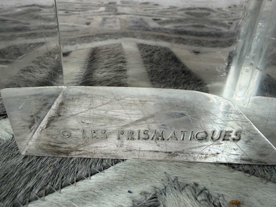 Vintage 1970s Signed Les Prismatiques Thick Slab Clear Lucite Inset Glass Coffee Table Retailed $10,995 48'W X 36'D X 18'H [Photo 3]