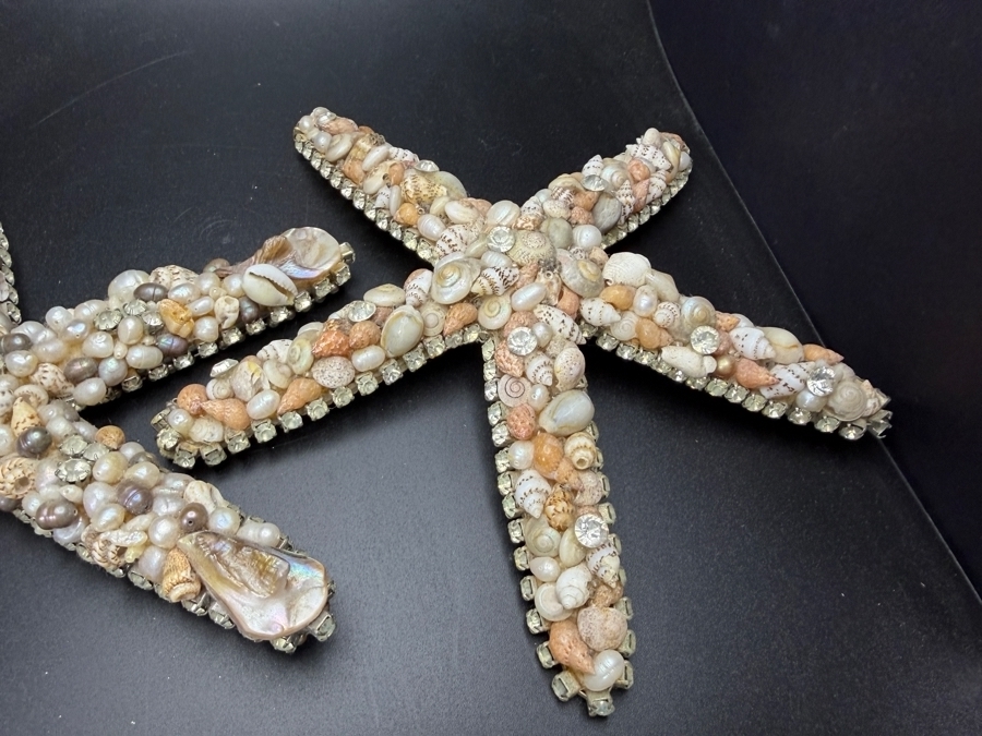 Pair of Cloutier Luxury Handcrafted Sea Shell Pearl Swarovski Crystal Mosaic Large Statement Starfish 7'L Retails $1,000 / Pair [Photo 4]