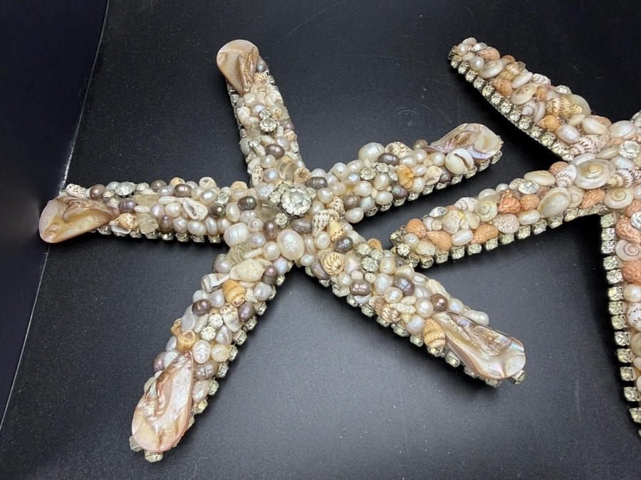 Pair of Cloutier Luxury Handcrafted Sea Shell Pearl Swarovski Crystal Mosaic Large Statement Starfish 7'L Retails $1,000 / Pair [Photo 2]