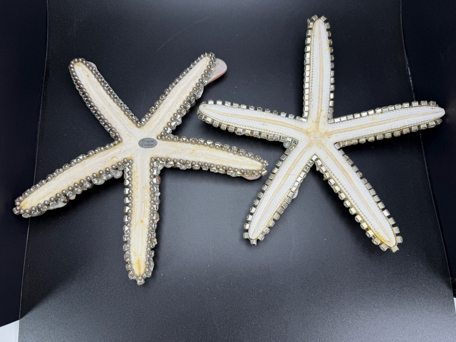 Pair of Cloutier Luxury Handcrafted Sea Shell Pearl Swarovski Crystal Mosaic Large Statement Starfish 7'L Retails $1,000 / Pair [Photo 7]
