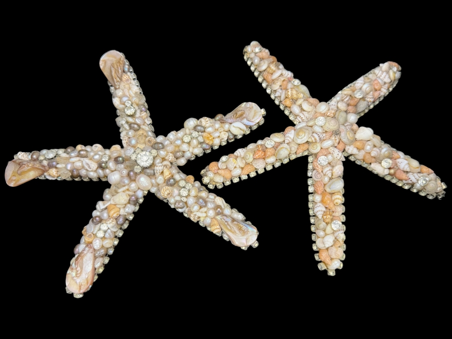 Pair of Cloutier Luxury Handcrafted Sea Shell Pearl Swarovski Crystal Mosaic Large Statement Starfish 7'L Retails $1,000 / Pair