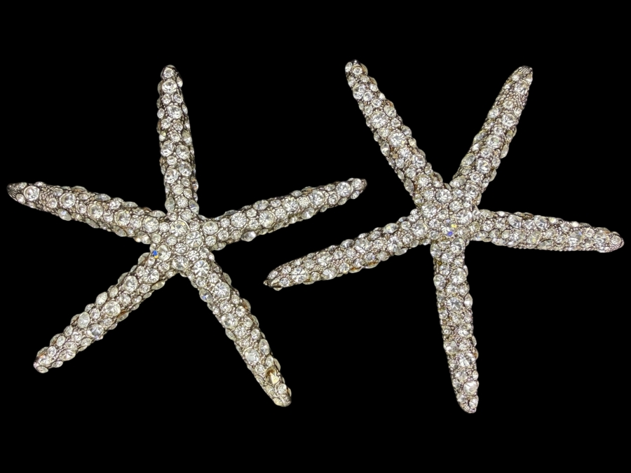 Pair Cloutier Luxury Handcrafted Swarovski Crystal Beaded Statement Starfish Sculptures 4'L Retails $330 / Pair