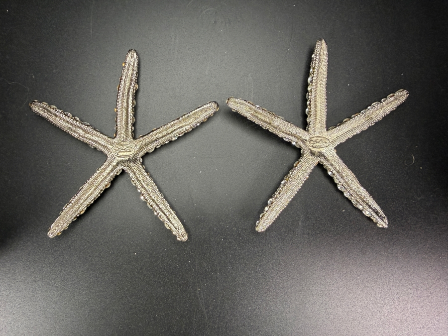 Pair Cloutier Luxury Handcrafted Swarovski Crystal Beaded Statement Starfish Sculptures 4'L Retails $330 / Pair [Photo 5]