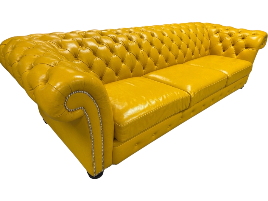 (2 of 2) Custom Luxury Marcantonio Designs Bench-Crafted Yellow Leather Chesterfield Sofa With Deep Button Tufting, Rolled Arms, And Nailhead Trim 113'W X 41'D X 31'H