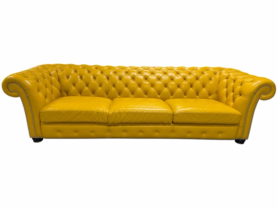 (2 of 2) Custom Luxury Marcantonio Designs Bench-Crafted Yellow Leather Chesterfield Sofa With Deep Button Tufting, Rolled Arms, And Nailhead Trim 113'W X 41'D X 31'H [Photo 2]