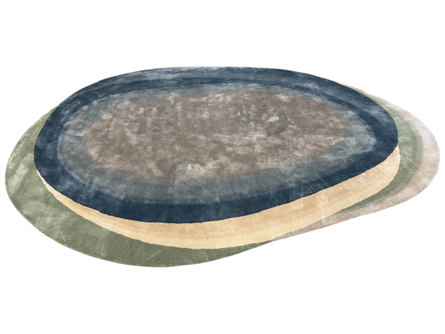Roche Bobois Stone Collection Concentric Oval Organic Shaped Modern Wool Area Rug 137' X 94'