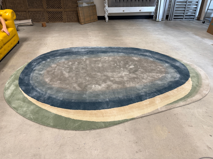 Roche Bobois Stone Collection Concentric Oval Organic Shaped Modern Wool Area Rug 137' X 94' [Photo 2]